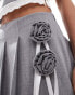 Reclaimed Vintage mini tailored skirt with lace trim and flower corsage in grey