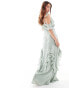 Maya embellished ruffle button down maxi dress in sage