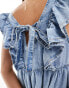 Фото #2 товара ASOS DESIGN soft denim smock mini dress with bow back in bleach wash