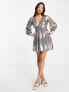 Фото #3 товара River Island Petite metallic thread mini dress in silver