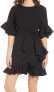 1.State 171666 Womens Solid Asymmetrical Ruffled Edge Wrap Dress Black Size 4