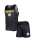ფოტო #2 პროდუქტის Men's Black Pittsburgh Steelers Colorblock Mesh V-Neck and Shorts Set