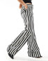 Mango stripe straight leg trousers in black and white