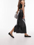 Topshop leather look midi skirt in black snake print