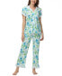 ფოტო #1 პროდუქტის Women's Printed Notch Collar Short Sleeve with Ruffle and Pants 2 Pc. Pajama Set