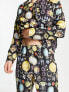 Фото #5 товара ASOS DESIGN woven pyjama set with long sleeve shirt and shorts in multi print in black