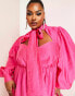 ASOS LUXE Curve pussybow cupped mini dress with blouson sleeve in pink US 14 - фото #8