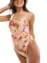 Brave Soul retro floral print swimsuit in pale pink