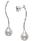 ფოტო #3 პროდუქტის Cultured Freshwater Pearl (9mm) & Diamond (3/8 ct. t.w.) Swirl Drop Earrings in 14k White Gold, Created for Macy's