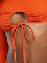 ASOS DESIGN mix and match crinkle long sleeve bikini top with keyhole tie back in deep orange