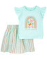 Фото #3 товара Kid 2-Piece Butterflies Flutter Top & Striped Skort Set 4