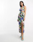 Фото #2 товара ASOS DESIGN halter neck cut out midi dress in bright sketch print