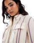 Фото #3 товара ASOS DESIGN linen look pocket detail crop co-ord shirt in purple stripe