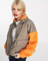 Only quilting & teddy mix jacket in brown & orange