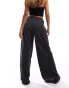 Фото #3 товара Pull&Bear textured wide leg drawstring trouser in charcoal grey