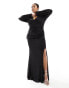 ASOS DESIGN Curve chainmail sheer plunge maxi dress with angel sleeves in black