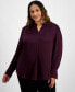 ფოტო #1 პროდუქტის Plus Size Pleat-Front Long-Sleeve Top