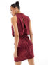 Фото #5 товара Flounce London high neck sleeveless satin mini dress in port