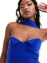 Фото #3 товара Vesper choker detail foldover v neck midi dress in cobalt blue
