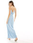 ASOS DESIGN linen slip dress with contrast binding in sky blue