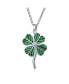 ფოტო #1 პროდუქტის Saint Patrick Irish Shamrock Green Good Luck Charm 4 Leaf Clover Pendant Necklace For Women .925 Sterling Silver