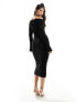 Фото #7 товара NA-KD wrap back detail knitted midi dress in black