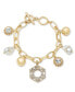 Фото #1 товара Gold-Tone Imitation Pearl & Stone Charm Bracelet, Created for Macy's