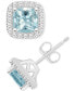 ფოტო #1 პროდუქტის Aquamarine (1 ct. t.w.) & Diamond (1/5 ct. t.w.) Cushion Halo Stud Earrings in Sterling Silver