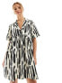 ASOS DESIGN smock mini shirt dress with revere collar mono abstract print