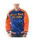 ფოტო #1 პროდუქტის Men's Blue/Orange New York Knicks Renegade Satin Full-Snap Varsity Jacket