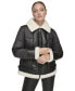 ფოტო #13 პროდუქტის Women's Mixed Puffer Jacket With Faux Leather and Sherpa Trim