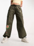 Ed Hardy low rise cargo trousers with dragon embroidery in olive