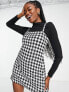 Miss Selfridge 2 in 1 cami dogtooth dress in black & white