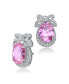 Sterling Silver White Gold Plated Pink Cubic Zirconia Bow Earrings