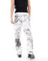 Liquor N Poker co-ord straight fit jeans with Renaissance print in white and black