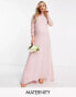 TFNC Maternity Bridesmaids chiffon maxi dress with lace scalloped back and long sleeves in mauve Сиреневый, 38 - фото #1