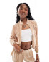 Lioness velour zip through jacket co-ord in beige