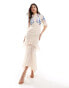 Фото #1 товара Hope & Ivy tiered maxi dress with lace trim in blush pink with blue contrast embroidery