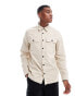 Threadbare long sleeve linen slub shirt with utlity pockets in stone