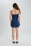 Afra x DeFacto Fashion Fit Straplez Jean Mini Elbise C5658AX24SP