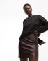 Фото #2 товара Topshop Tall leather look split detail mini skirt in oxblood