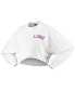 Women's White LSU Tigers Raw Hem Cropped Long Sleeve T-shirt