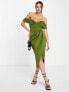 ASOS DESIGN off shoulder corset midi dress in olive