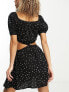 Esmee Exclusive beach square neckline mini summer dress with cut out detail in black polka dot