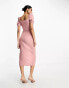 Фото #4 товара ASOS DESIGN textured square neck puff sleeve midi dress in dusty pink