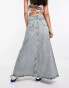 Фото #3 товара Weekday Anaheim low waist denim maxi skirt with front split in stained blue