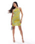 Фото #4 товара ASOS DESIGN mesh halter mini dress in yellow & blue animal print