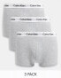 Calvin Klein Cotton Stretch 3 pack low rise trunks with logo waistband in grey