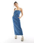 In The Style denim bandeau midaxi dress in blue