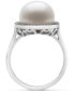 ფოტო #3 პროდუქტის Cultured Freshwater Button Pearl (11mm) & Cubic Zirconia Halo Ring in Sterling Silver